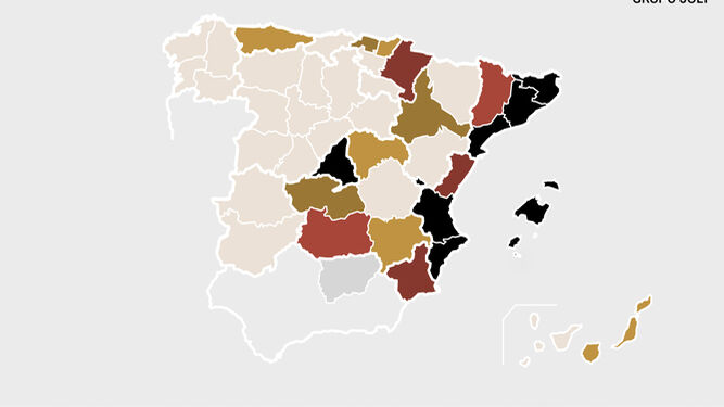 Nacidos en Jaén residentes fuera de Andalucía por provincias.